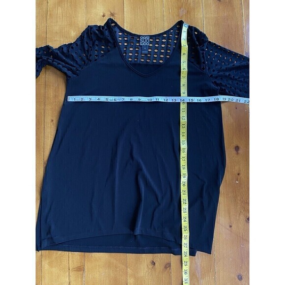 Clara sun woo womens size S perforated sleeve stretch tunic blouse black - Picture 3 of 5